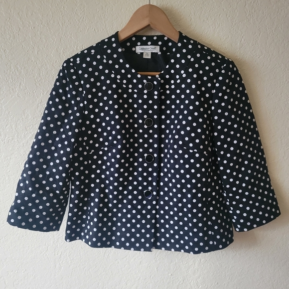 Coldwater Creek | Women Size 6P Black Polka Dot Jacket Blazer - Picture 2 of 8